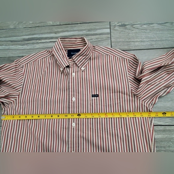 Faconnable men's 100% cotton classique tan gray burgundy striped dress shirt M - Picture 3 of 7